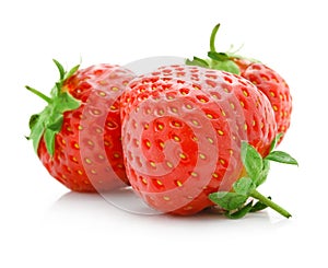 Red strawberry fruits isolated on white