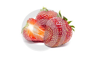 Red strawberry isolated white background.