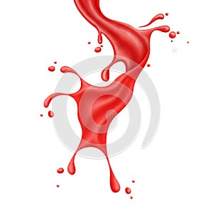 Red strawberry juice splash realistic Illustration, liquid flowing in motion, isolated on white background