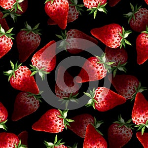 Red strawberry seamless pattern on black