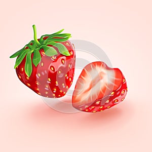 A red strawberry split in half