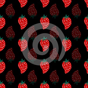 Red strawberry vector repeat pattern on black background