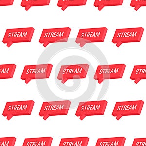 Red stream. Isometric 3d vector button. Internet symbol online broadcasting icon on a white background. Seamless pattern