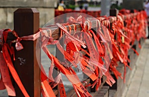 Red streamers on the railings