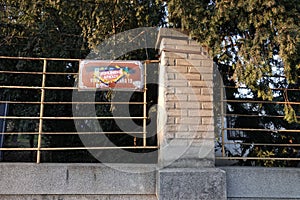 Red street sign Ruska - Russian - is pasted with an inscription Ukrajinske armady - Ukrainian army - in Prague Vrsovice