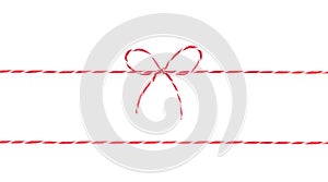 Red string with bow,decoration rope isolated.