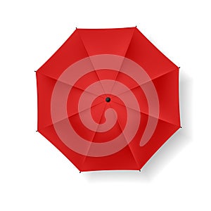 Red striped beach umbrella on a white background. Vector