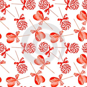 Red striped lollypops watercolor seamless vector print photo