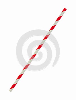 Red striped papaer straw isolated on white photo