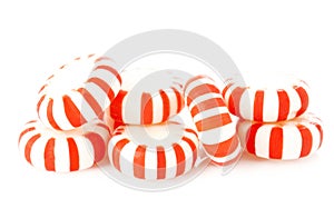 Red striped peppermints on a white