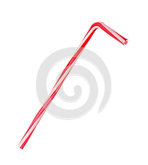 Red striped plastic straw for drink isolated on white