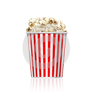 Red striped popcorn bucket isolated on white background.