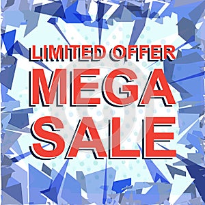 Red striped sale poster with LIMITED OFFER MEGA SALE text. Advertising banner