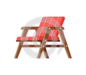 Red striped vintage yard chair with wooden arms and legs isometric vector illustration