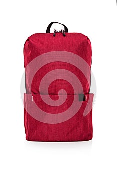 Red sporty backpack on a white background.