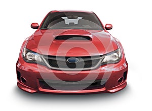 Red Subaru car - front view