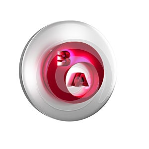 Red Subsets, mathematics, a is subset of b icon isolated on transparent background. Silver circle button.