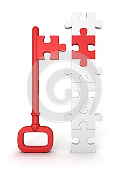 Red success key with jigsaw puzzle