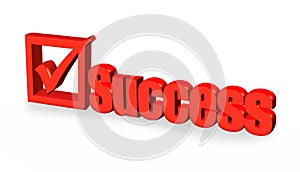 Red success word and tick sign