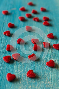 Red sugar hearts background