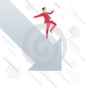 Red suit businessman falling with arrow