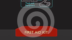 A red suitcase / red first aid kit opens Infographics