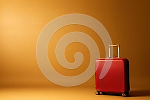 a red suitcase is sitting on a yellow background