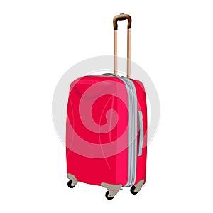 Red suitcase on wheels. a suitcase with a handle. the icon with a suitcase. Briefcase, bag, valise,