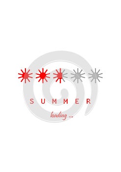 Red sun simbols summer loading isolated on the white background vertical, vector