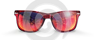 Red sunglasses isolated with palm trees