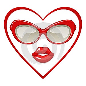 Red sunglasses and lips.