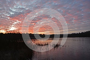 Red sunrise on the lake