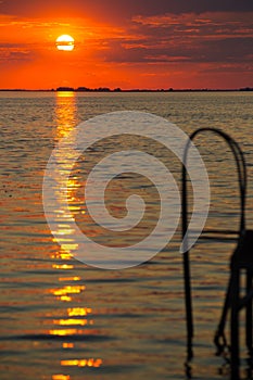 Red sunset at the Dnieper river near the Cherkassy