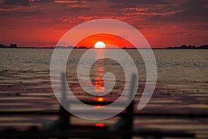 Red sunset at the Dnieper river near the Cherkassy