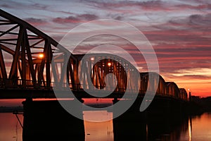 Red sunset over the bridge