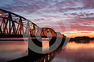 Red sunset over the bridge