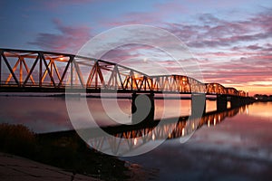 Red sunset over the bridge
