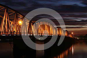 Red sunset over the bridge