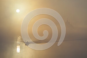 Red sunset over river