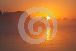 Red sunset over river