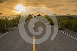 Red sunset over road