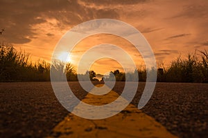 Red sunset over road