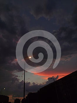 Red sunset in Wroclaw photo