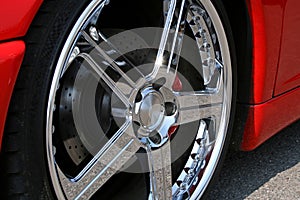 Red supercar chrome alloy tire