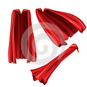 Red superhero cape, cloak with golden pin