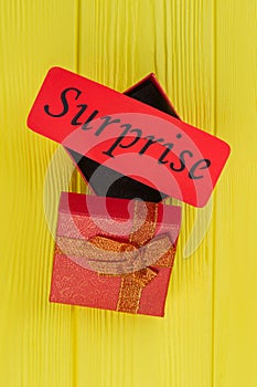 Red surprise, gift box.