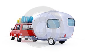 Red suv adventure with trailer