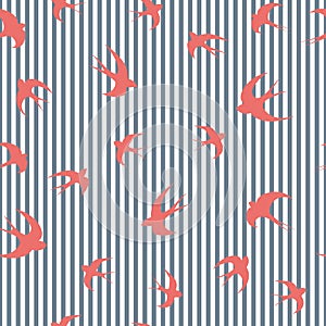 Red swallows in blue stripes