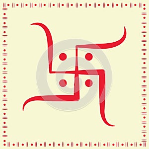 Red Swastik, Indian spiritual symbol, Hinduism Swastik Illustration. Indian, Hindu, words of blessings, worship, prayer.