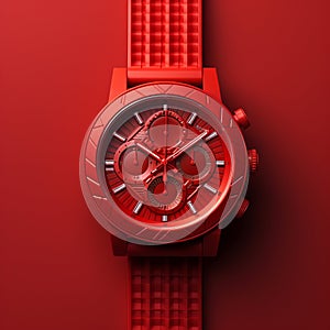 Red Swatch Watch With Sharp Details And High Gloss Straps photo